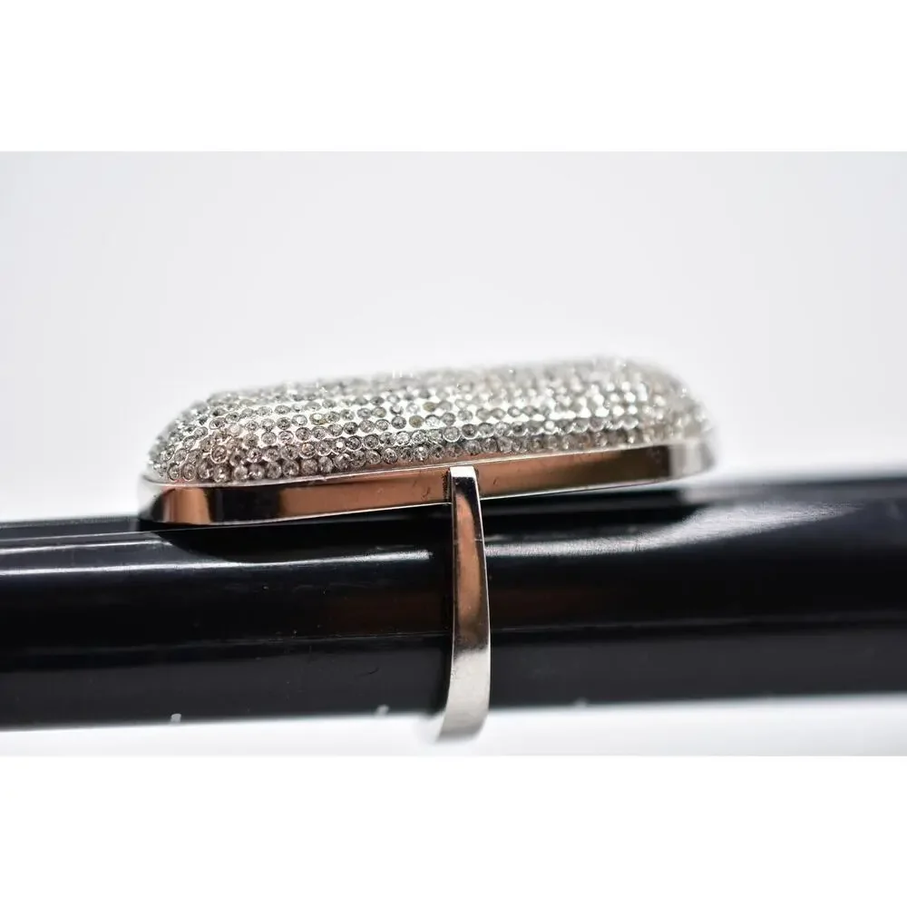 Rebecca Minkoff Cocktail Ring Sparkling Rhinestone Crystal Pave Silver 7.5 Bin1